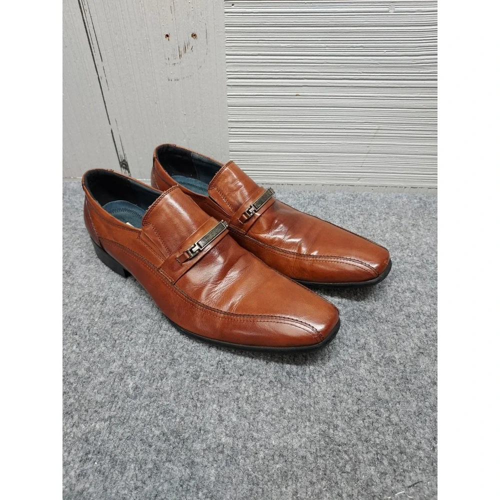 Steve Madden Harvey Men Dress Shoe 10 Brown Leather Formal Business Loafers